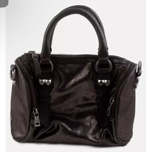 Ash Leather Black Metallic Satchel Chain Bag RARE!